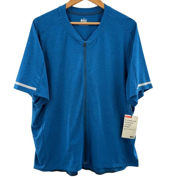 NWT REI Men’s Junction Full Zip Cycling Jersey Crystal Blue Heather Size XXL - Picture 1 of 11